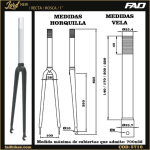 Horquilla fad lord New cromada rodado 28 a rosca 1 " recta