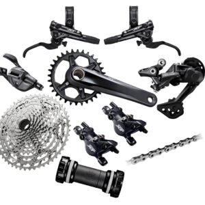 Kit Shimano Deore Plato palanca + caja + piñon 11 + shifter + cambio + cadena + frenos